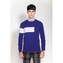 100%Cashmere Rib Knit Round Neck Intarsia Men Knitwear